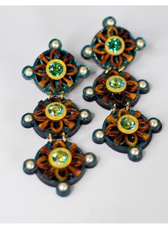 Ocean-blue long earrings with crystals for a...