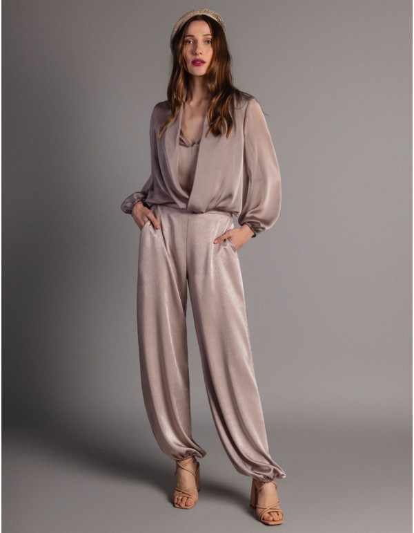 Chiffon blouse for wedding guests with a crossover neckline