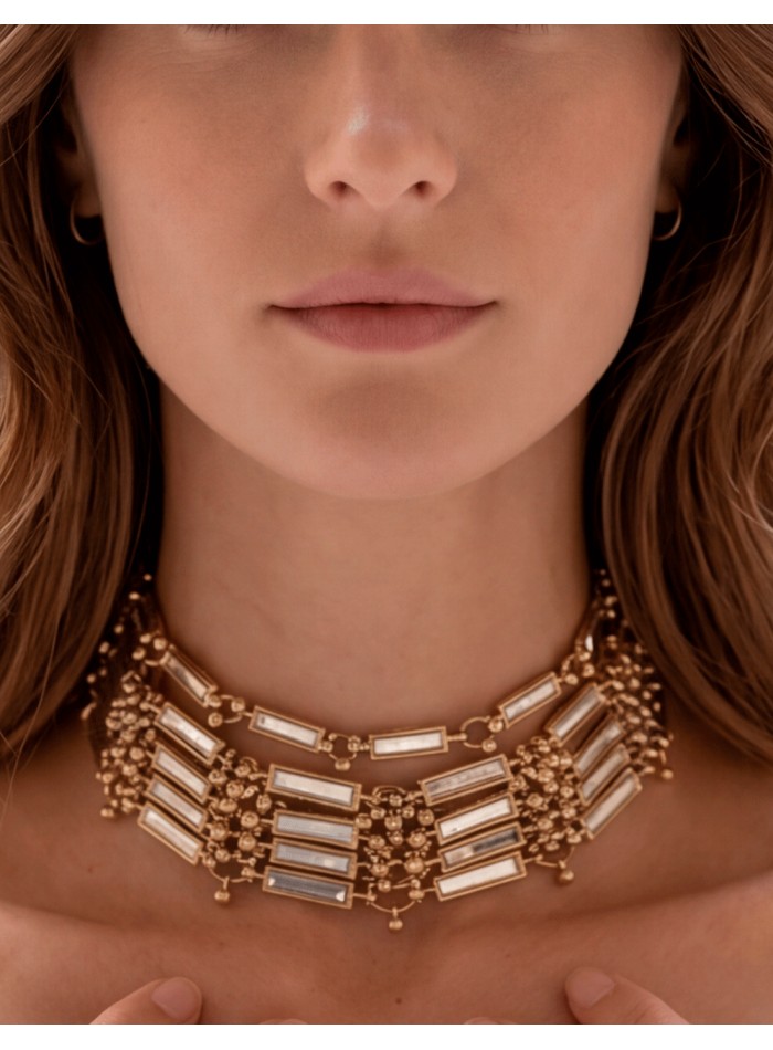 Choker dorado de 8 filas con piezas espejo
