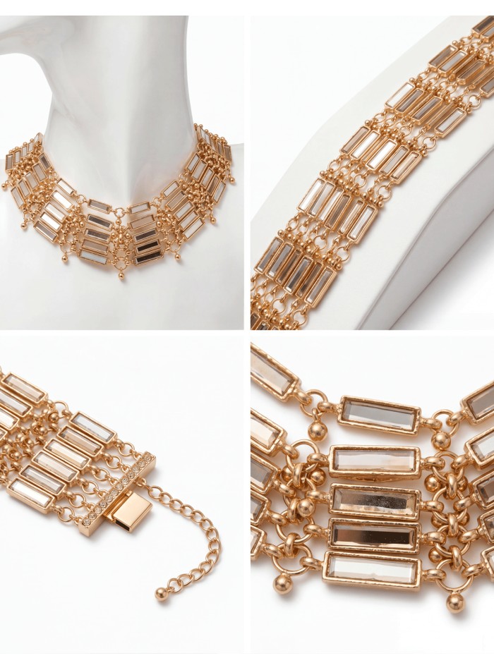 Choker dorado de 8 filas con piezas espejo