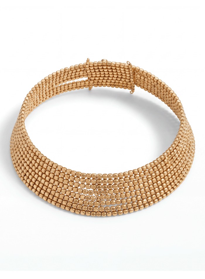 Collier ras-du-cou doré à perles carrées, réglable