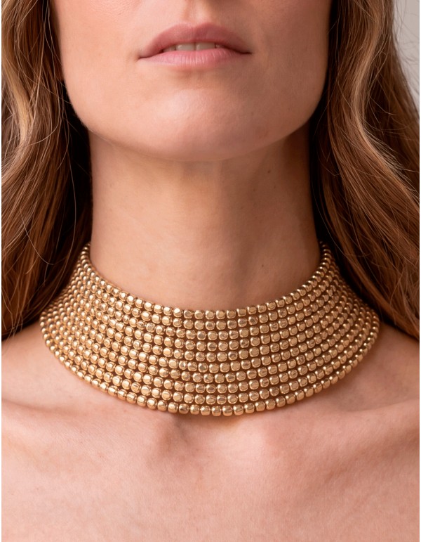 Collier ras-du-cou doré à perles carrées, réglable 2