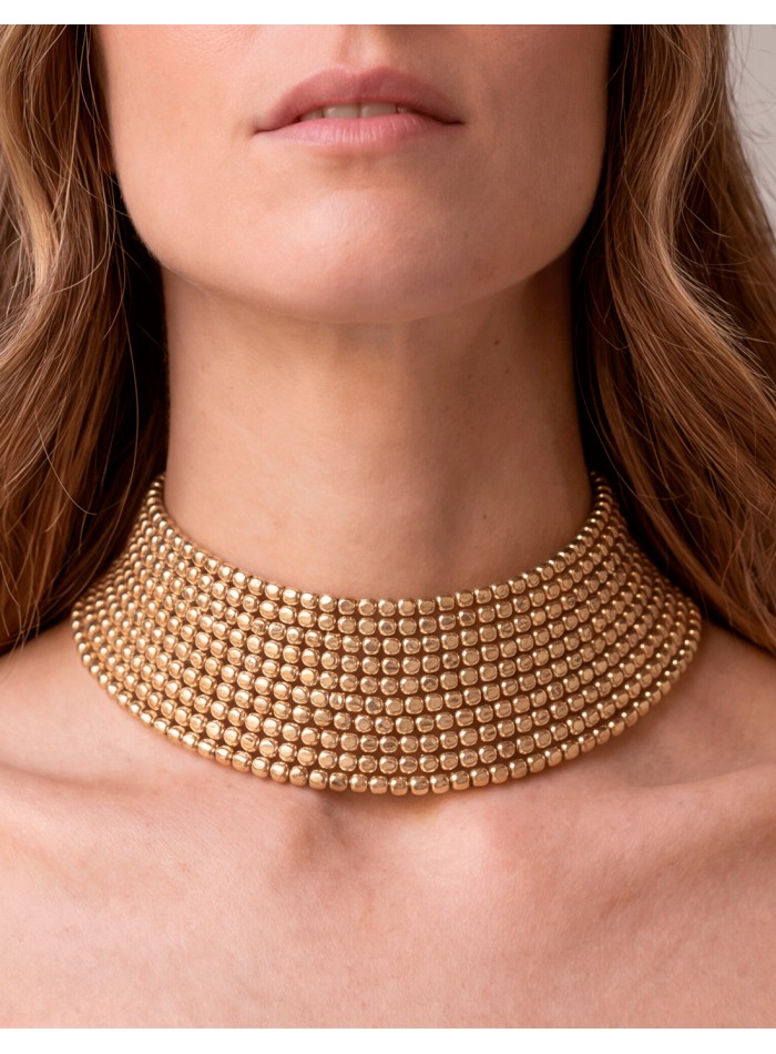 Collier ras-du-cou doré à perles carrées, réglable