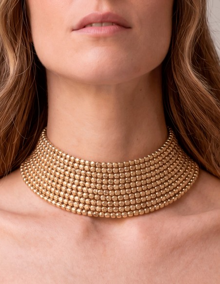 Collier ras-du-cou doré à perles carrées, réglable