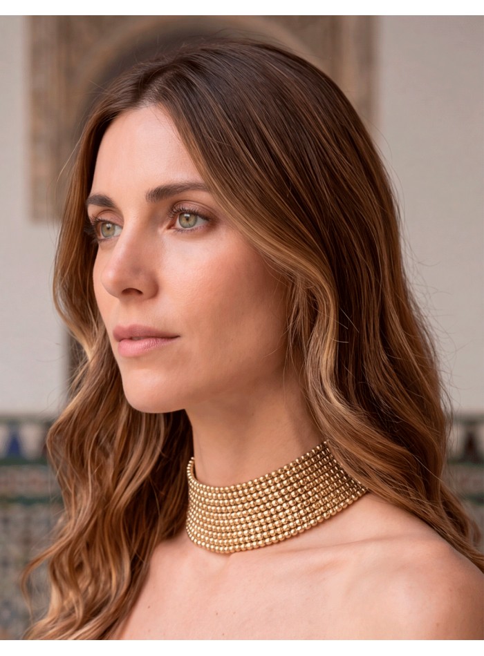 Collier ras-du-cou doré à perles carrées, réglable