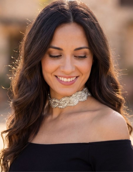 Silver braided choker with rhinestones