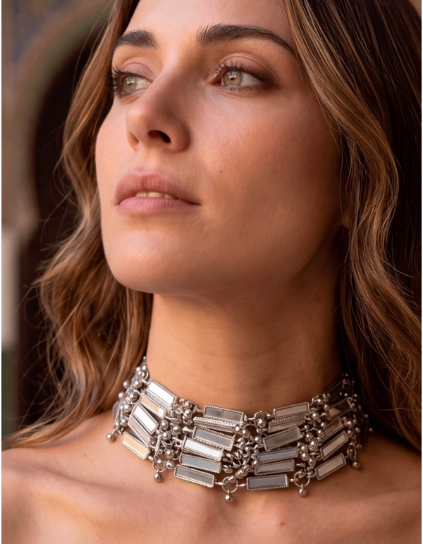 8-row silver choker with mirror-finish beads 2