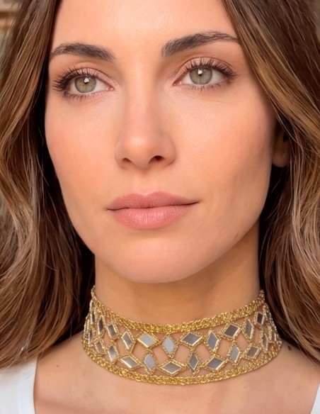 This handcrafted fabric choker with crystals is much more than just an accessory