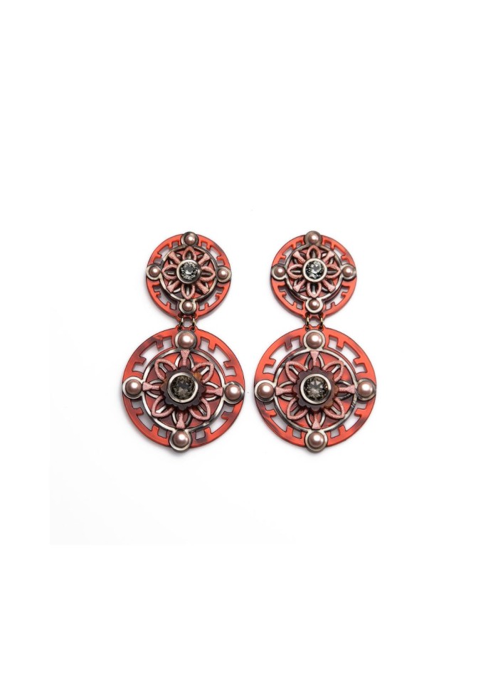 Boucles d'oreilles orange ornées de cercles et...