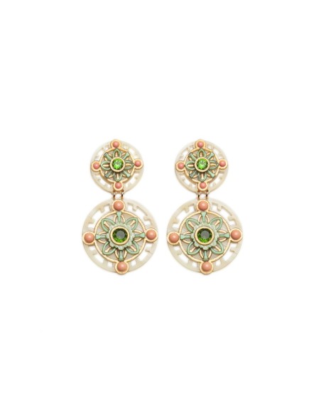 Pendientes de doble círculo con detalles de perlas y cristales