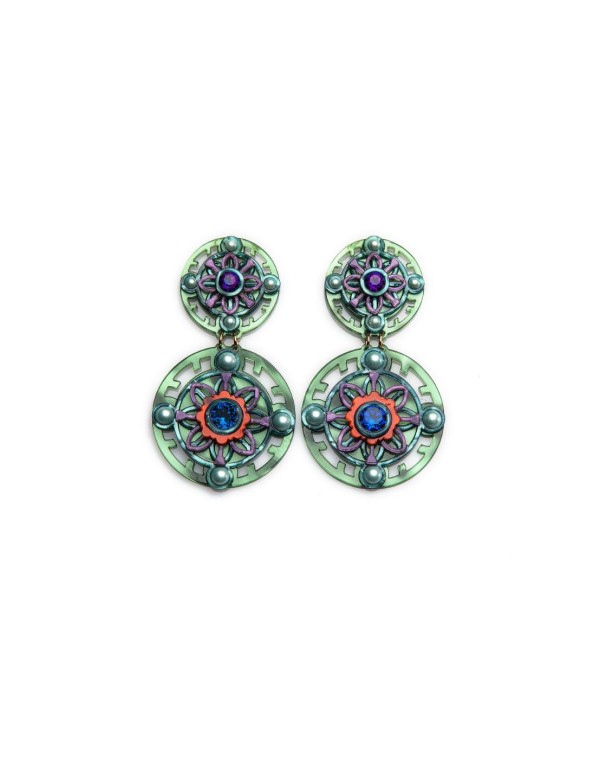 Boucles d'oreilles vertes à double cercle, ornées de... 2