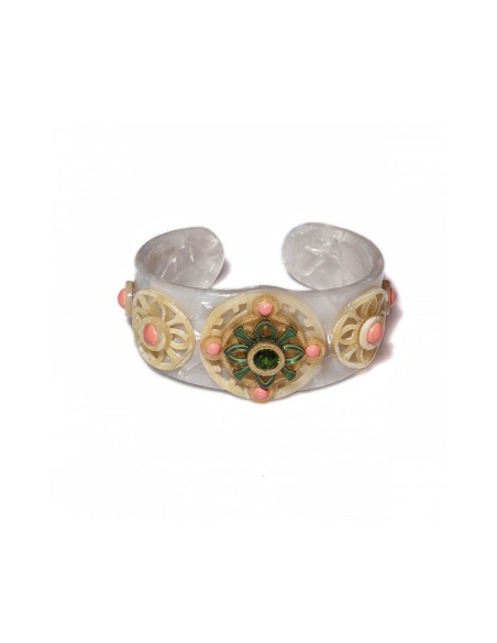 White bracelet with crystal pearl accents and a pearlescent finish