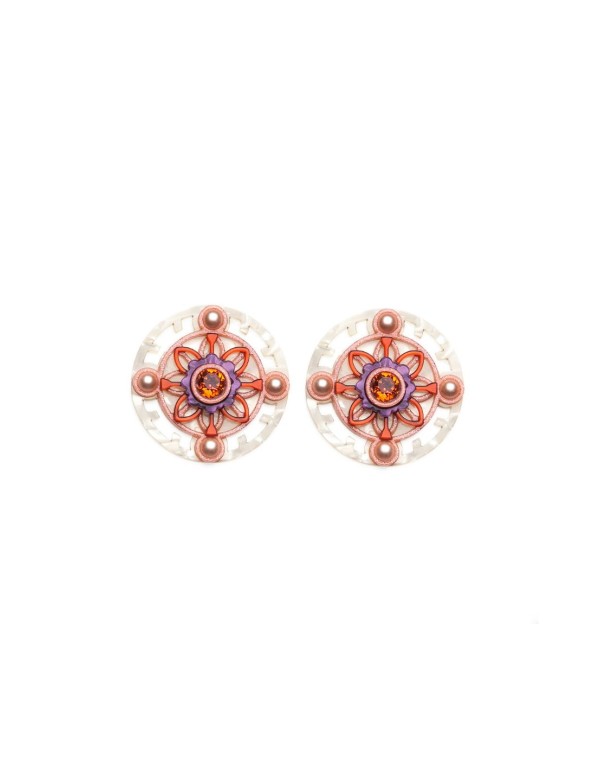 White circular earrings with pearl-effect crystal stones 2