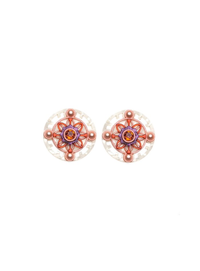 Boucles d'oreilles rondes blanches ornées de...