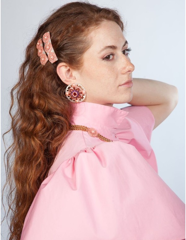 White circular earrings with pearl-effect crystal stones