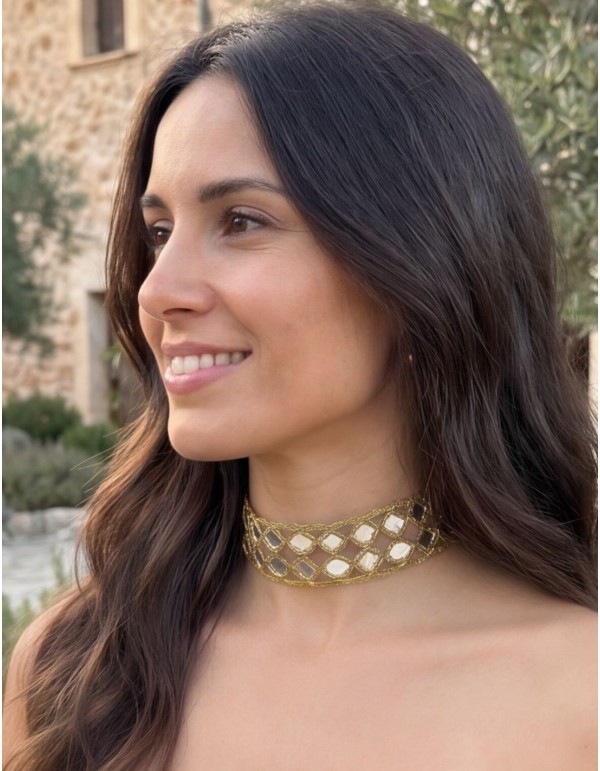 Choker doble dorado con espejos para invitada