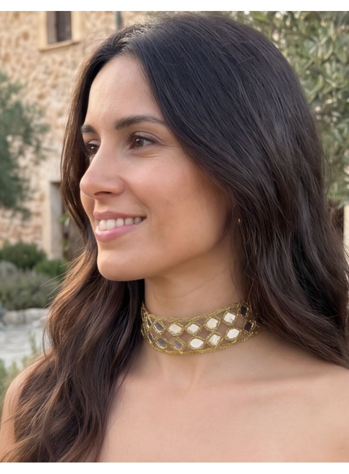 Choker doble dorado con espejos para invitada