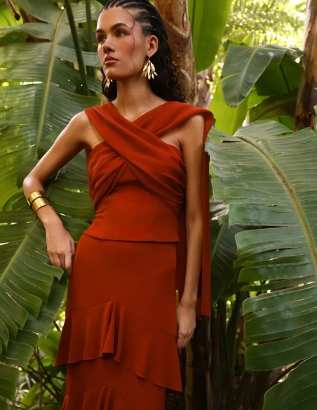 Strapless top with a multi-position chiffon shawl for a wedding guest