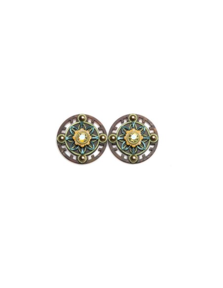 Boucles d'oreilles rondes vertes ornées de pierres en cristal à l'aspect nacré