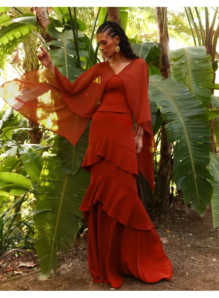 Long crepe ruffled guest skirt