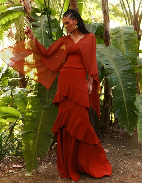 Long crepe ruffled guest skirt