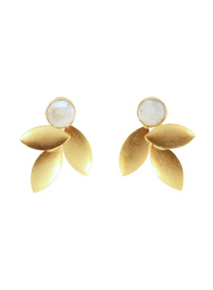 Gold Leaf Earrings with a Stone for a Wedding...
