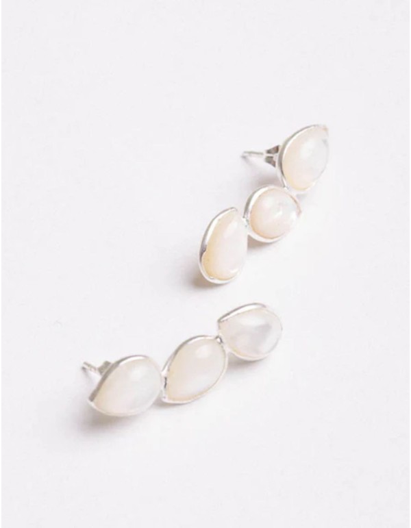 Boucles d'oreilles en argent ornées de trois pierres en... 2