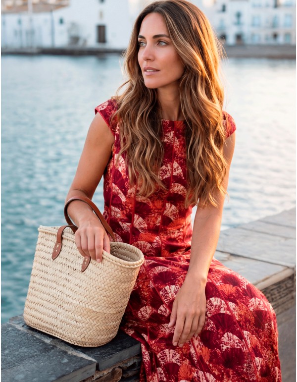 Vestido midi estampado burdeos de inspiración mediterránea