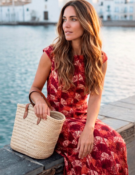 Vestido midi estampado burdeos de inspiración mediterránea