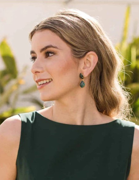 Pendientes de fiesta con piedras en forma de gota con piedra verde