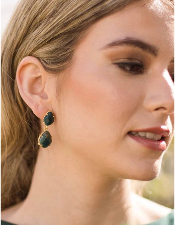 Pendientes con piedras en forma de gota color verde