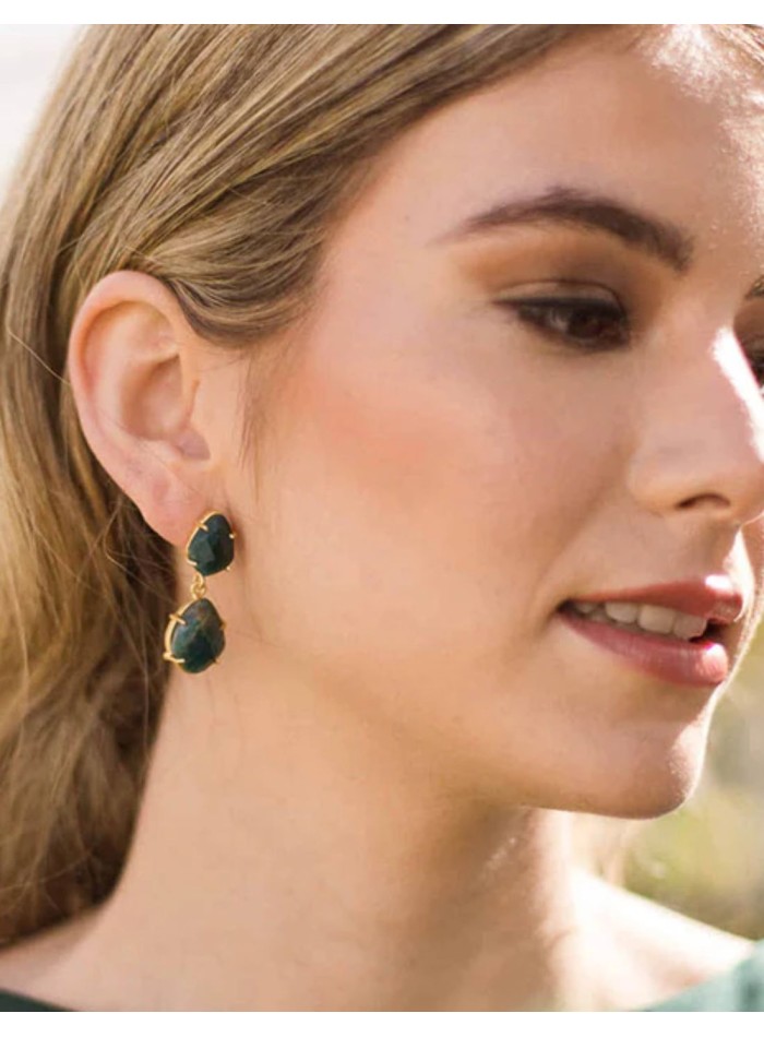 Pendientes con piedras en forma de gota color verde