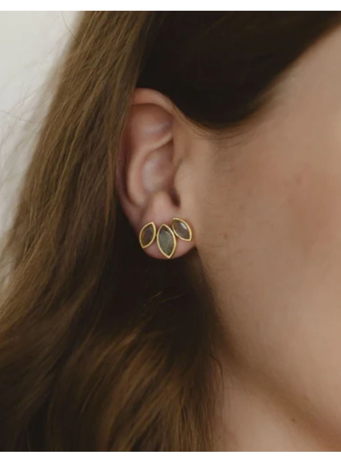 Small earrings with three gray oval stones