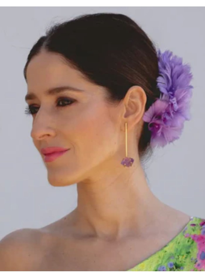 Boucles d'oreilles longues dorées ornées d'une...