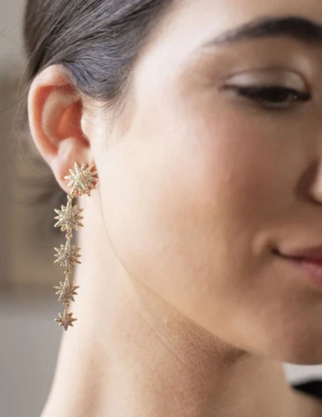 Boucles d'oreilles longues ornées d'étoiles en zirconites
