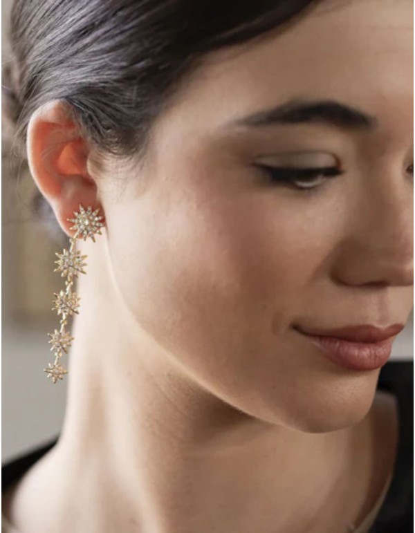 Boucles d'oreilles longues ornées d'étoiles en zirconites