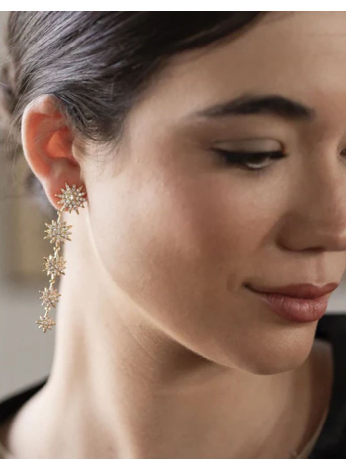 Long earrings with cubic zirconia stars