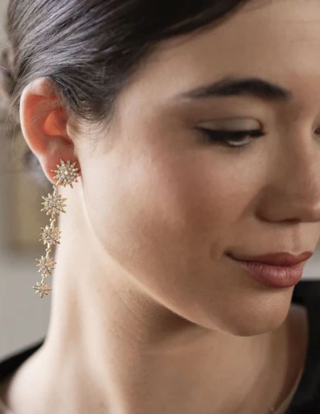 Long earrings with cubic zirconia stars