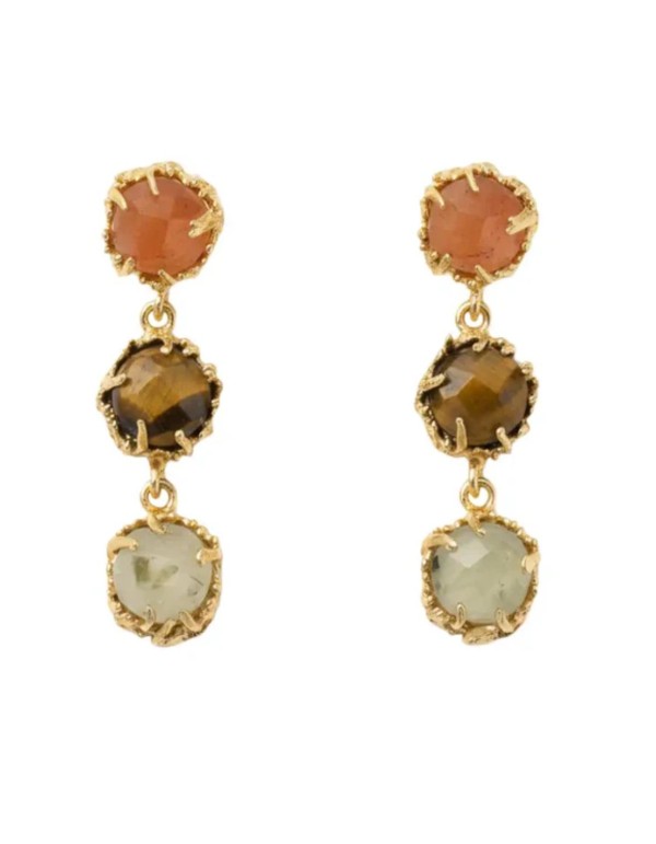 Pendientes largos con tres piedras de color
