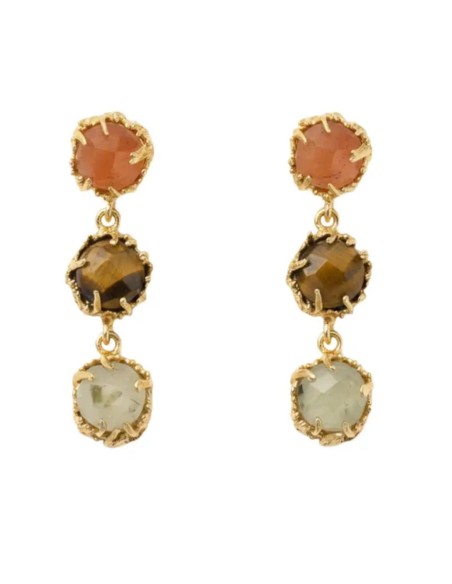 Pendientes largos con tres piedras de color