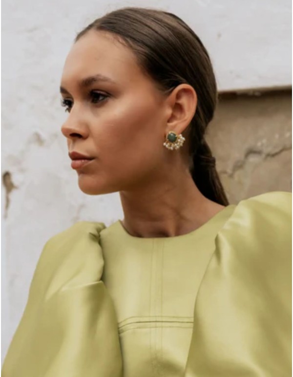 Boucles d'oreilles dorées en amazonite et perles 2