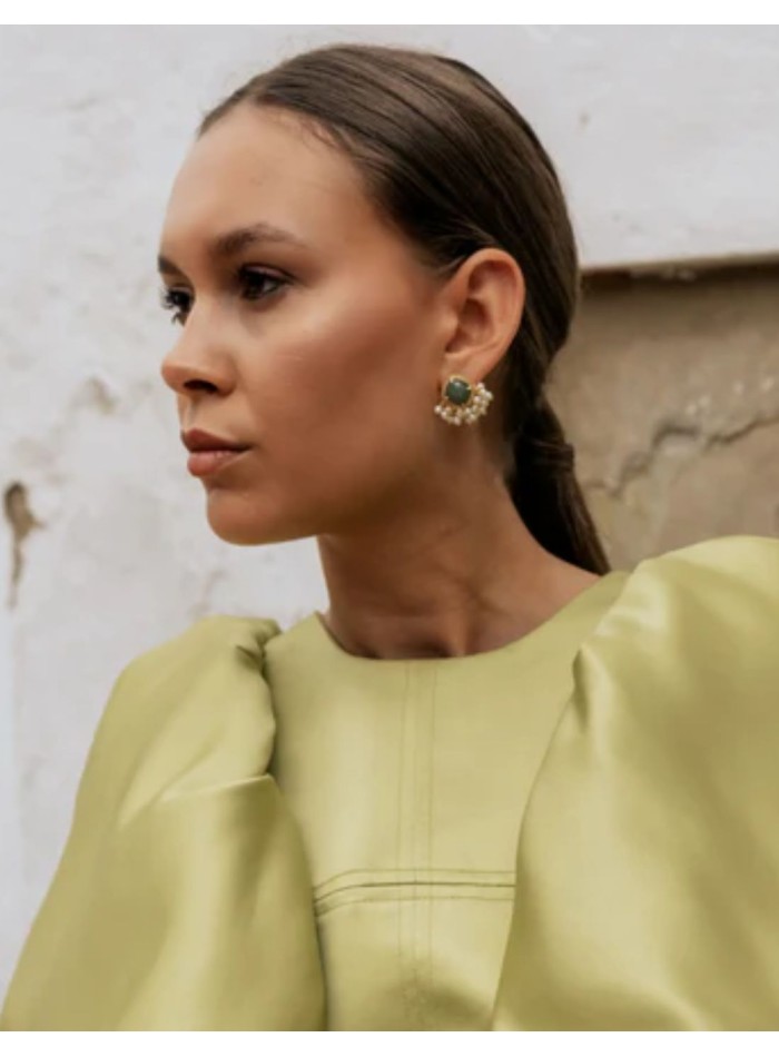 Gold Earrings with Amazonite and Pearls