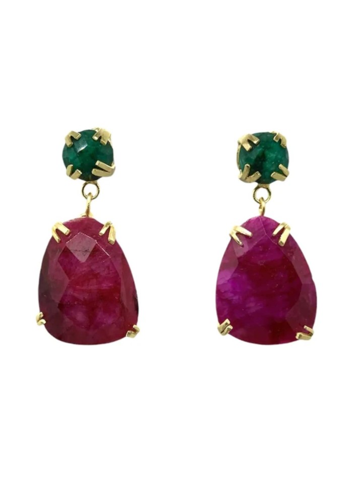Boucles d'oreilles dorées avec une pierre verte...