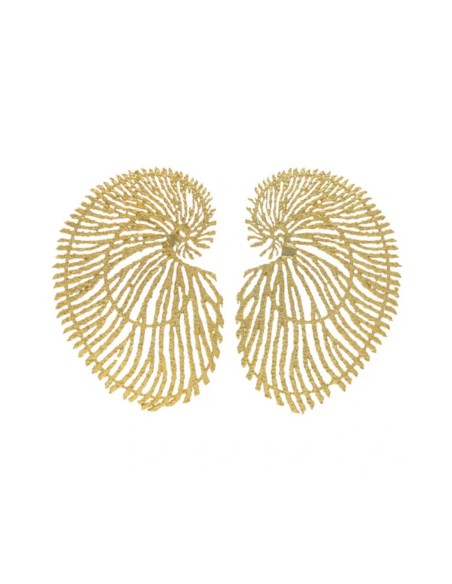 Large gold earrings shaped like seashells