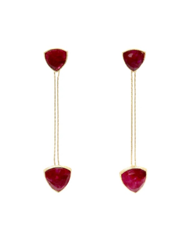 Boucles d'oreilles longues dorées ornées de deux pierres... 2