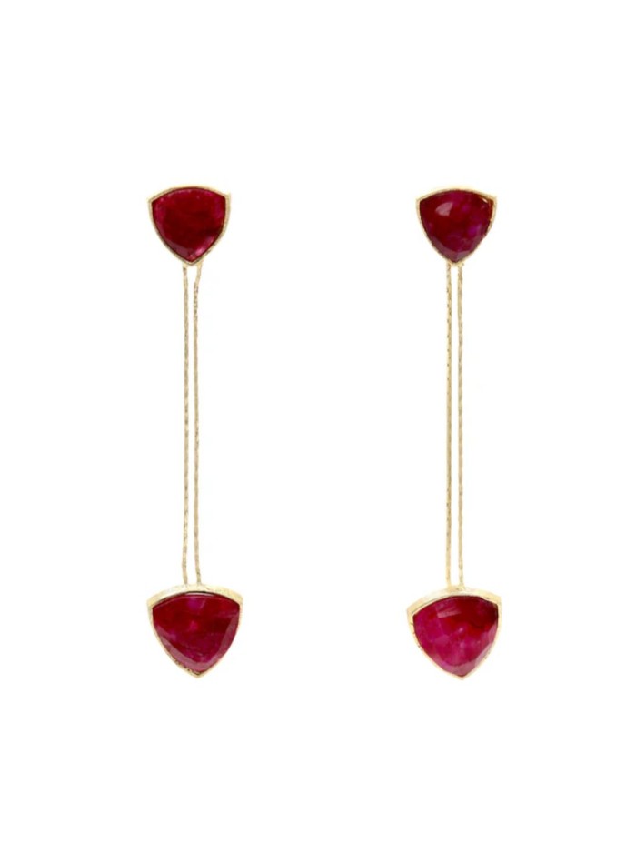 Pendientes largos dorados con dos piedras triangulares