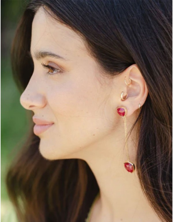 Boucles d'oreilles longues dorées ornées de deux pierres...