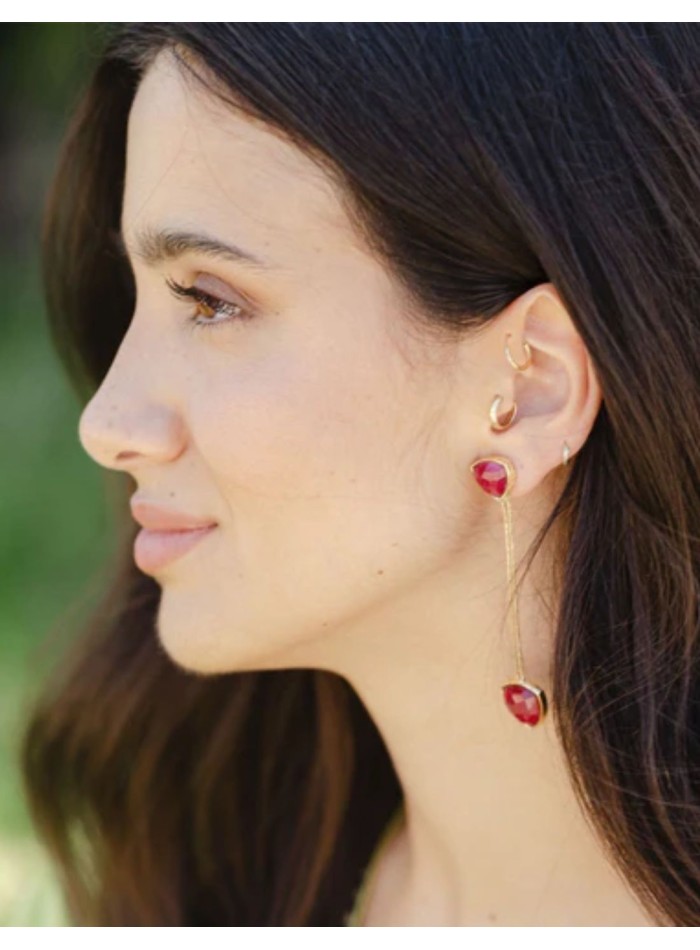 Long gold earrings with two triangular stones