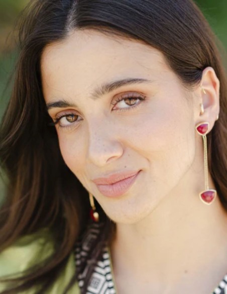 Boucles d'oreilles longues dorées ornées de deux pierres triangulaires