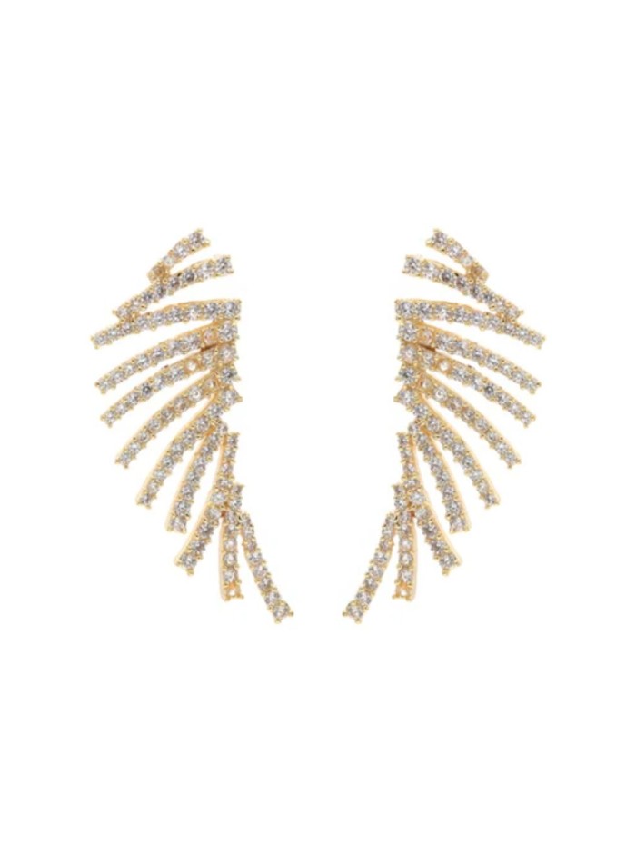 Long zirconia earrings with a geometric design
